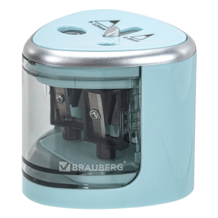 Точилка электрическая BRAUBERG DUAL (для 2 диаметров карандашей!), 4 батарейки АА, голубая, 270578, 270578