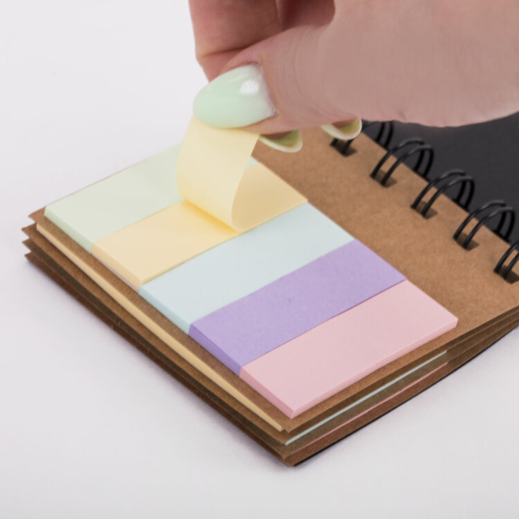 Закладки клейкие в книжке BRAUBERG PASTEL 200 штук: 50х15 мм 5 цветов х 25 листов, 50х75 мм 3 цвета х 25 листов, 115582, 115582