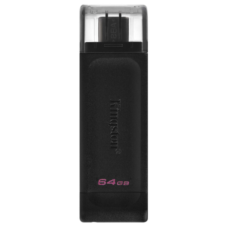 Флеш-диск 64 GB KINGSTON DataTraveler 70, разъем Type-C 3.2, черный, DT70/64GB, 513642