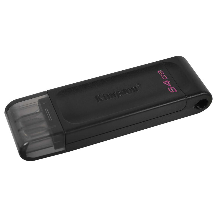 Флеш-диск 64 GB KINGSTON DataTraveler 70, разъем Type-C 3.2, черный, DT70/64GB, 513642