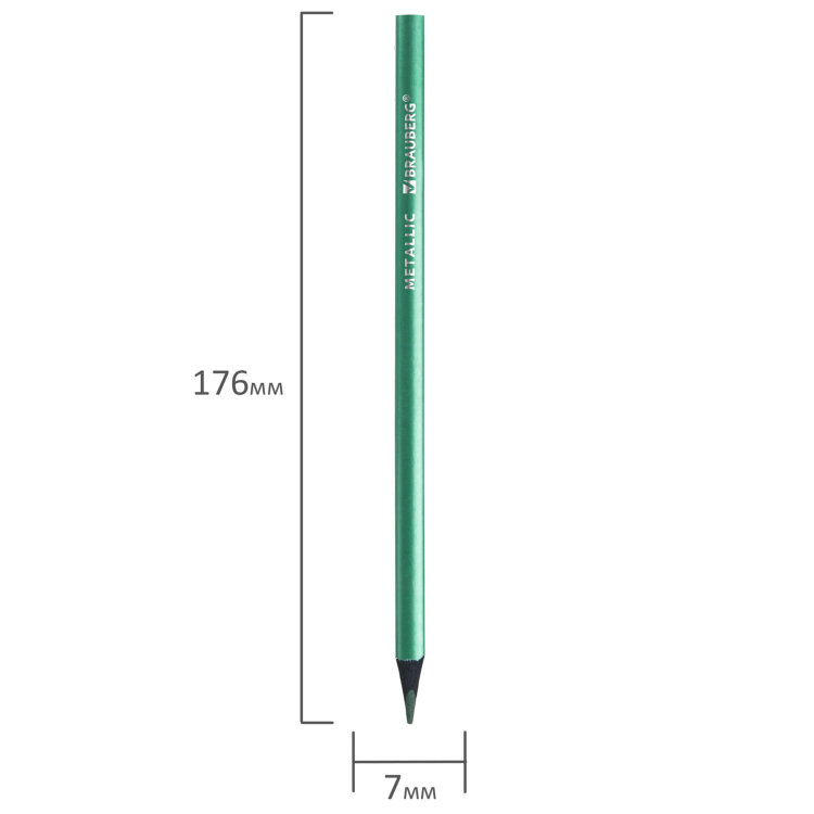 Карандаши цветные BRAUBERG METALLIC, 12 цветов металлик, трехгранные, грифель 3 мм, черное дерево, 181853, 181853