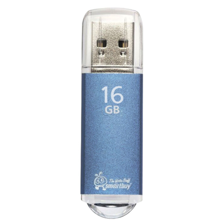 Флеш-диск 16 GB, SMARTBUY V-Cut, USB 2.0, металлический корпус, синий, SB16GBVC-B, 512195