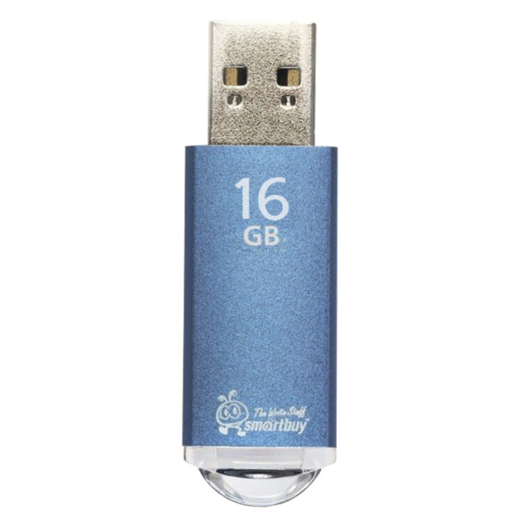 Флеш-диск 16 GB, SMARTBUY V-Cut, USB 2.0, металлический корпус, синий, SB16GBVC-B, 512195