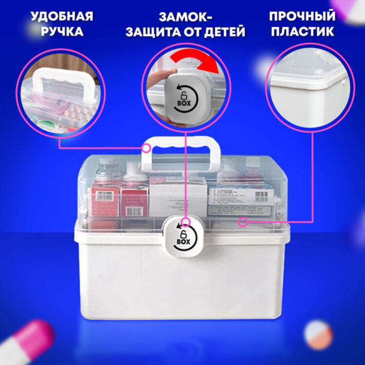 Аптечка домашняя органайзер для хранения универсальный размер MAXI 34,2х21,9х22,6 см, DASWERK (ДАСВЕРК), 608475, 608475