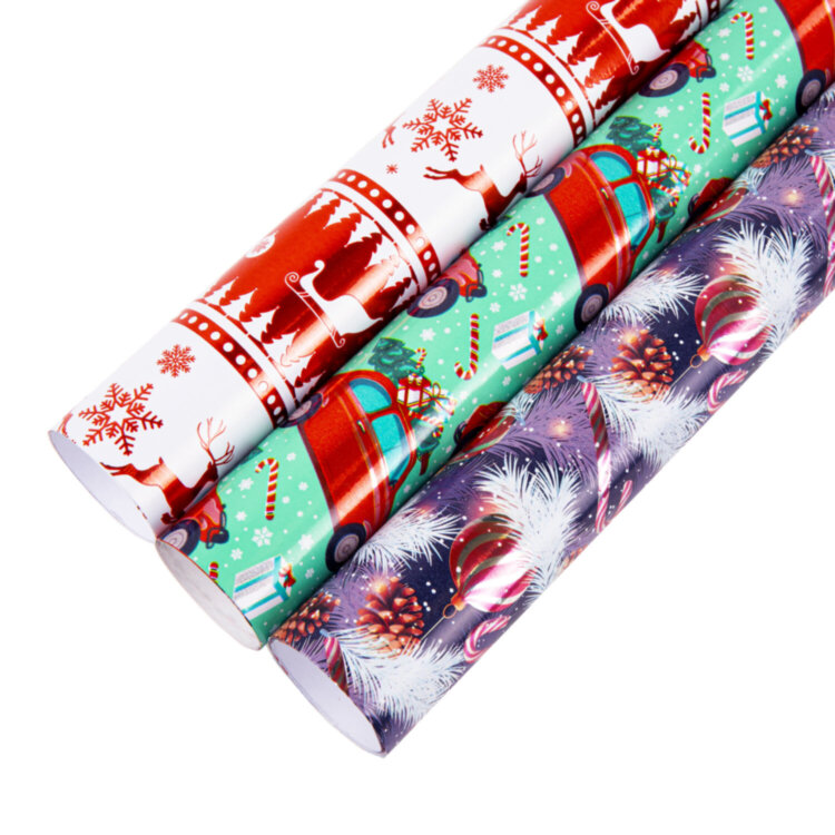 Бумага упаковочная новогодняя НАБОР 3 шт. "HoHo XMAS", С ЭФФЕКТАМИ, 70х100 см, ЗОЛОТАЯ СКАЗКА, 592191, 592191