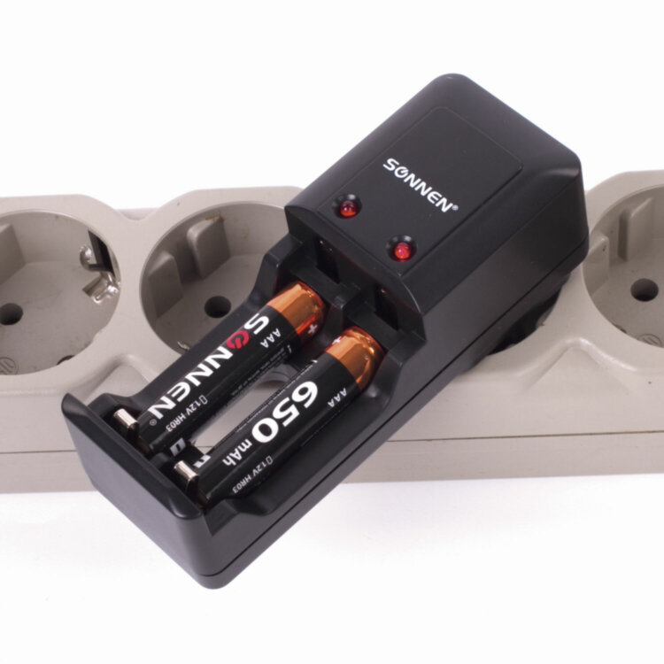 Батарейки аккумуляторные Ni-Mh мизинчиковые КОМПЛЕКТ 2 шт., AAA (HR03) 650 mAh, SONNEN, 454236, 454236