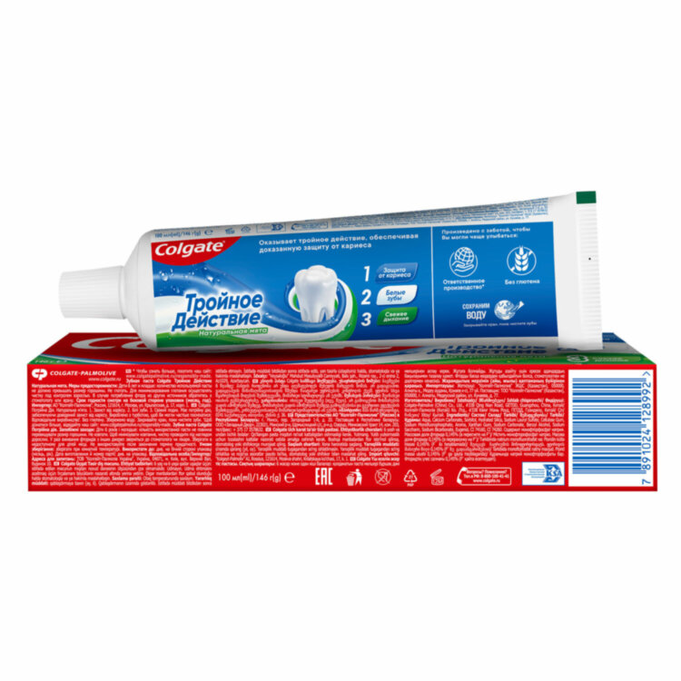 Зубная паста 100 мл COLGATE "Натуральная мята", тройное действие, с фторидом, 7891024128992, 609056