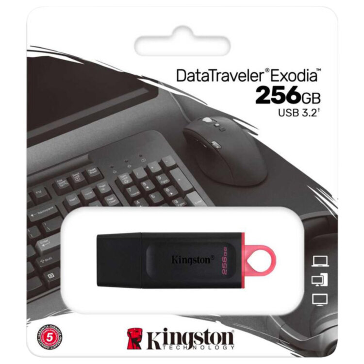Флеш-диск 256 GB KINGSTON DataTraveler Exodia, разъем USB 3.2, черный/розовый, DTX/256GB, 513640