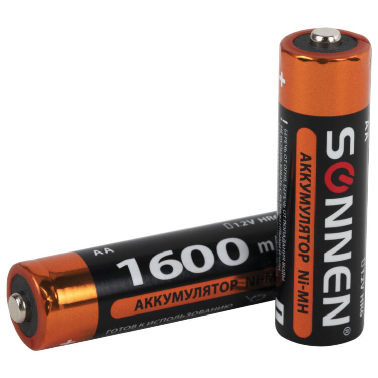 Батарейки аккумуляторные Ni-Mh пальчиковые КОМПЛЕКТ 4 шт., АА (HR6) 1600 mAh, SONNEN, 455605, 455605