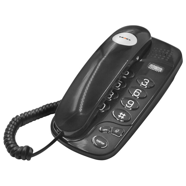 Телефон TEXET TX-238, световая индикация звонка, тональный / импульсный режим, повтор, черный, 126898, 263227