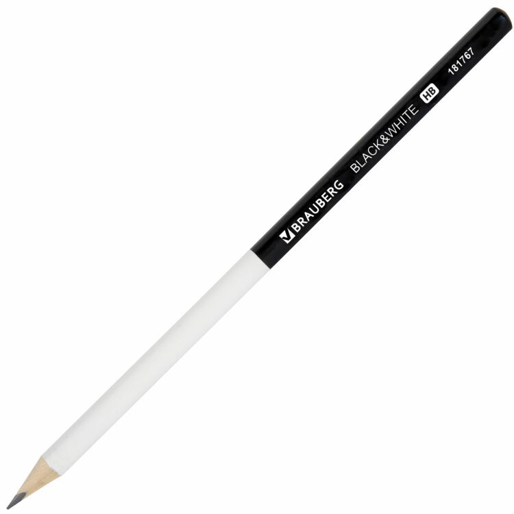 Карандаш чернографитный BRAUBERG "Black&White", 1 шт., HB, корпус черно-белый, 181767, 60 шт., 181767