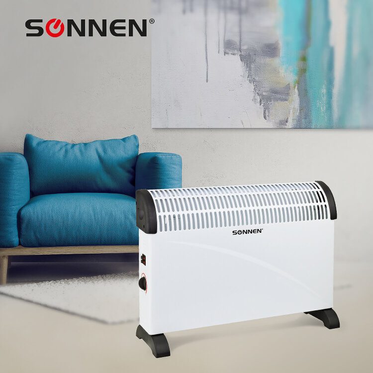 Обогреватель-конвектор SONNEN Y-01S, 2000 Вт, 3 режима работы, белый/черный, 455309, 455309