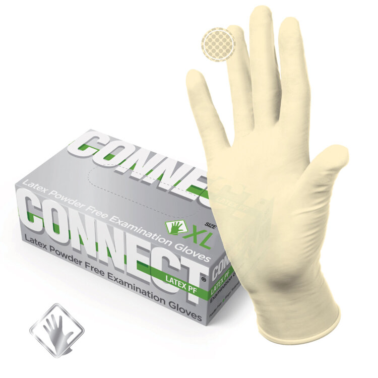 Перчатки смотровые латексные CONNECT, 45 пар (90 штук), размер XL (очень большие), -, 631136