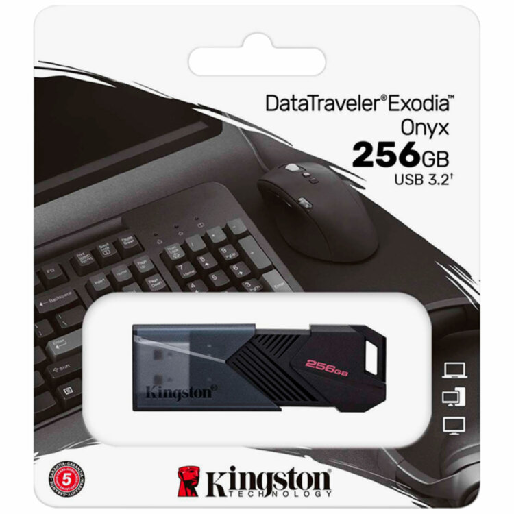 Флеш-диск 256 GB KINGSTON DataTraveler Exodia Onyx, разъем USB 3.2, черный, DTXON/256GB, 514069