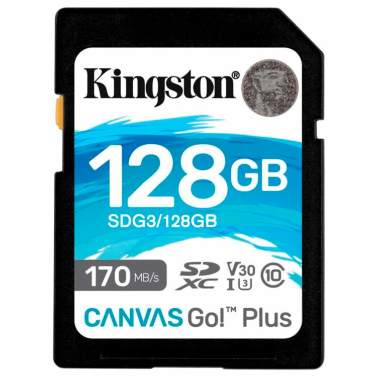 Карта памяти SDXC 128GB KINGSTON Canvas Go Plus, UHS-I U3, 170 Мб/с (class 10), SDG3/128GB, 513644