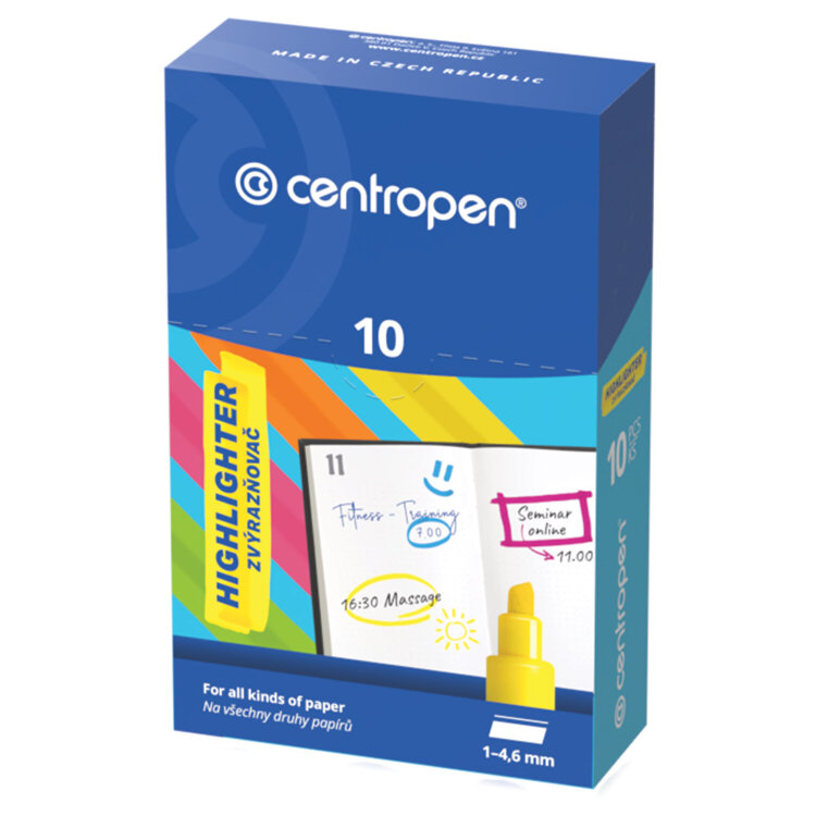 Текстовыделители CENTROPEN НАБОР 4 ЦВЕТА, с клипом, линия 1-4,6 мм, 488520403, 151121