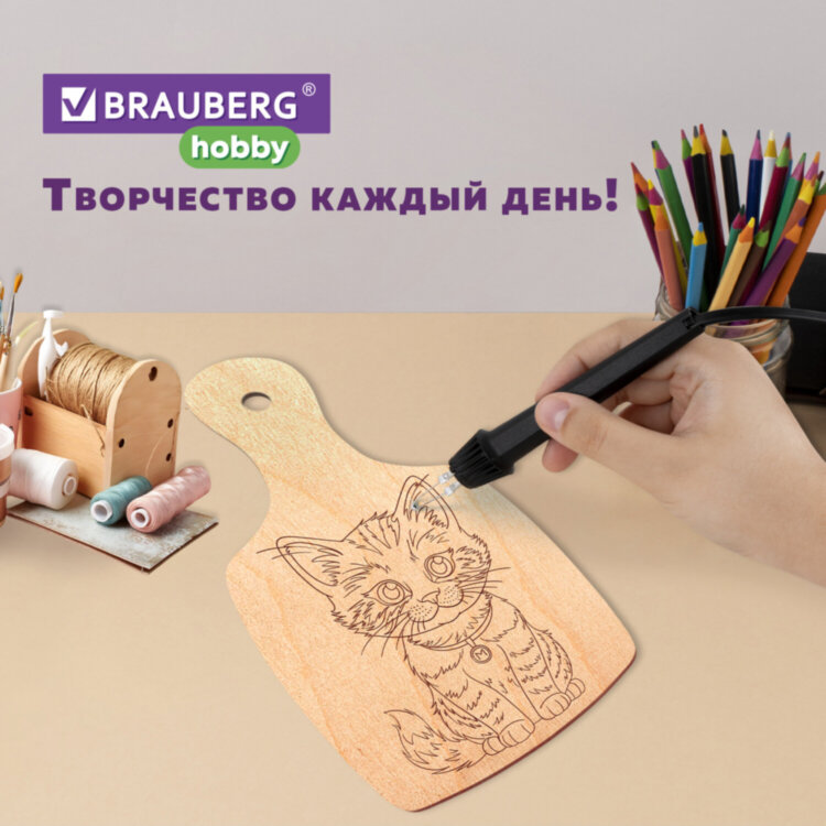 Заготовки деревянные разделочные для выжигания с рисунком, 2 шт., 28х19х0,3 см, BRAUBERG HOBBY, 665311, 665311