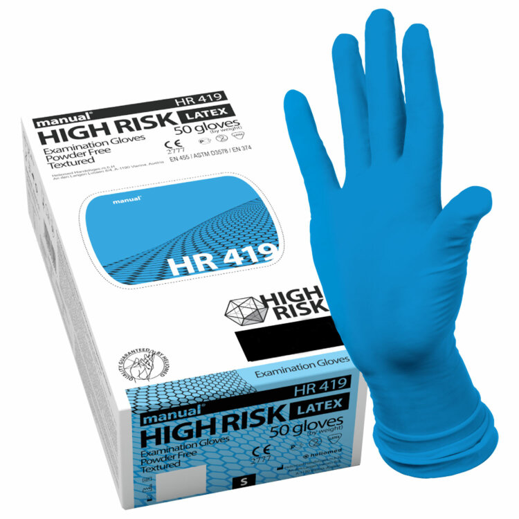Перчатки латексные смотровые MANUAL HIGH RISK HR419 Австрия 25 пар (50 штук), размер 7-8, M (средний), 631205