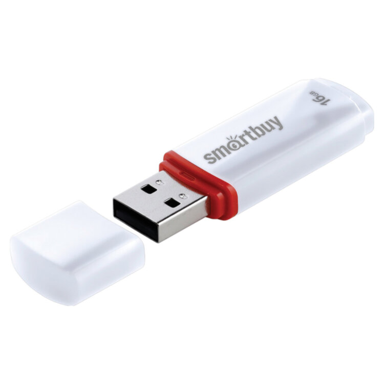 Флеш-диск 16 GB, SMARTBUY Crown, USB 2.0, белый, SB16GBCRW-W, 512762