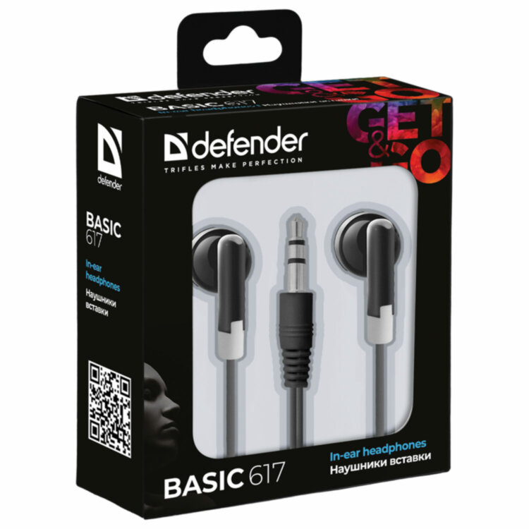 Наушники DEFENDER #1 Basic 617, проводные, 1,1 м, вкладыши, черные, 63617, 513401