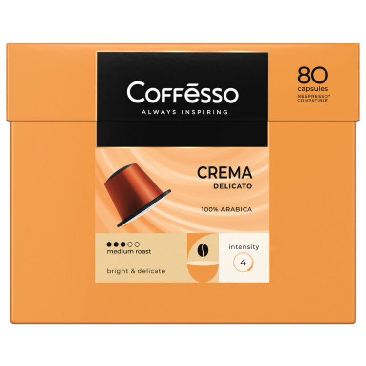 Кофе в капсулах 80 порций для Nespresso, COFFESSO "Crema Delicato", арабика 100%, 101737, 622389