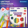 Карандаши цветные BRAUBERG PREMIUM, 24 цвета, шестигранные, грифель 3,3 мм, натуральное дерево, 181658, 181658