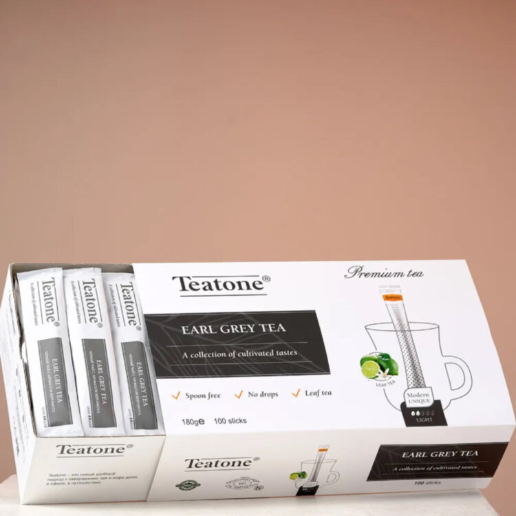 Чай TEATONE черный с ароматом бергамота, 100 стиков по 1,8 г, 64, 622805