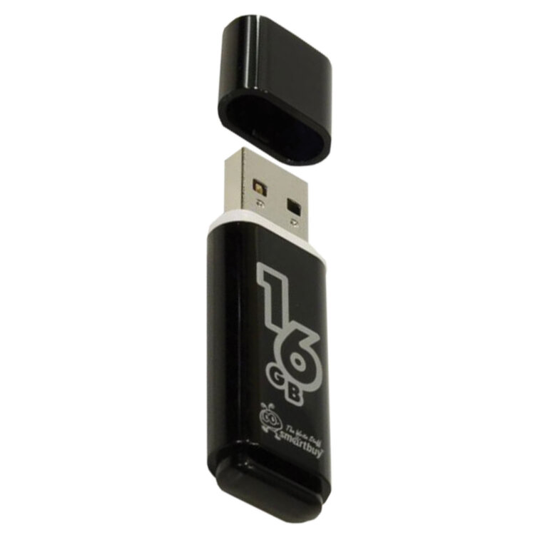Флеш-диск 16 GB, SMARTBUY Glossy, USB 2.0, черный, SB16GBGS-K, 512190