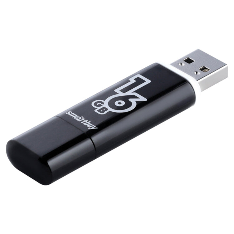 Флеш-диск 16 GB, SMARTBUY Glossy, USB 2.0, черный, SB16GBGS-K, 512190