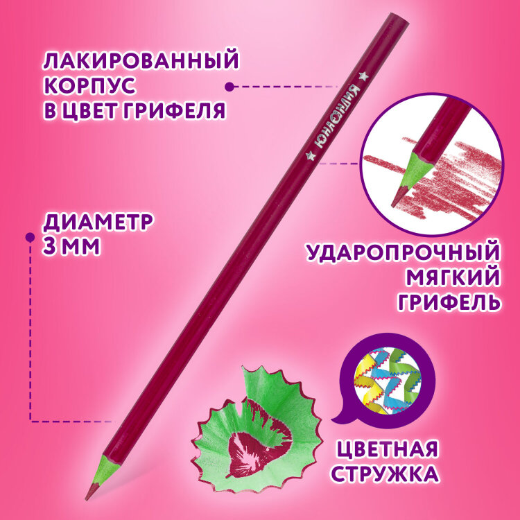 Карандаши цветные ЮНЛАНДИЯ "КАРНАВАЛ", 12 цветов, трехгранные, грифель 3 мм, 181684, 181684