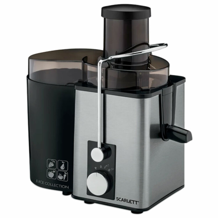 Соковыжималка SCARLETT SC-JE50S53, 1000 Вт, стакан 0,6 л, емкость жмыха 1 л, пластик, сталь/черный, 457196