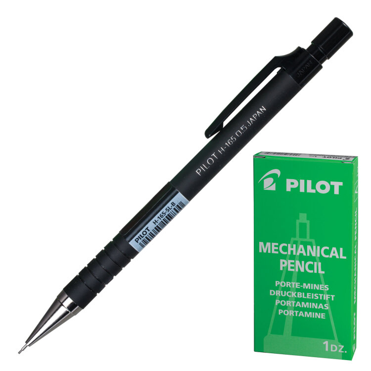 Карандаш механический PILOT Н-165, корпус черный, прорезиненный, ластик, 0,5 мм, H-165 B, 180972