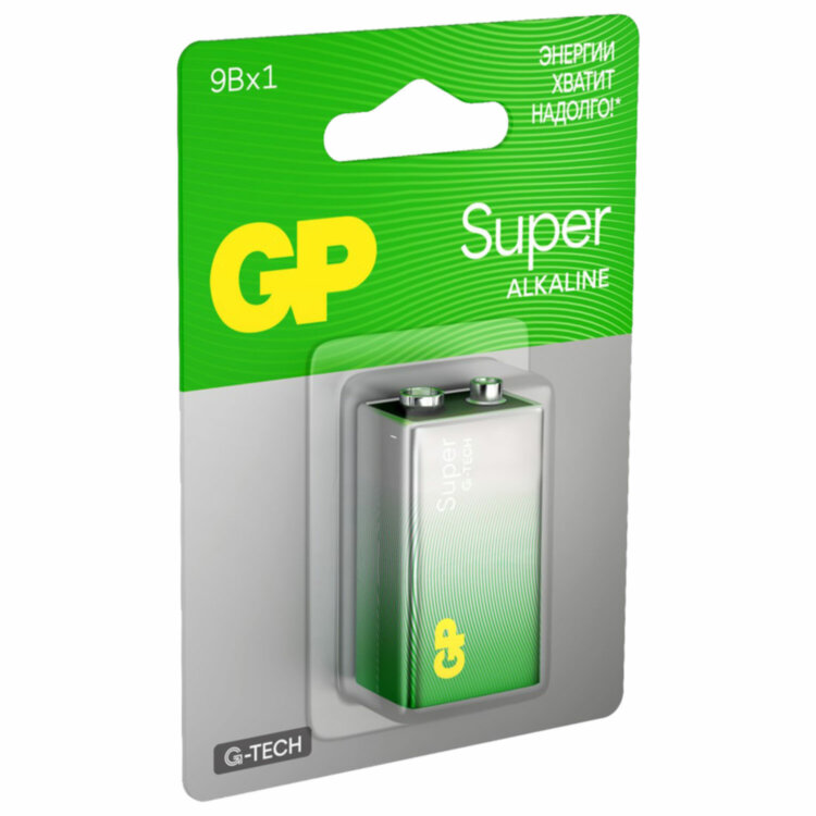 Батарейка 1 шт., GP Super G-Tech, Крона (6LR61, 6LF22, 1604A), алкалиновая, блистер, 1604A-5CR1, 1604A-BC1, 450625