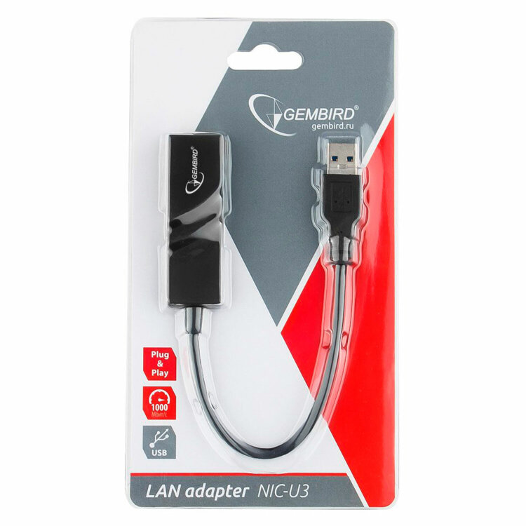 Сетевой адаптер Ethernet GEMBIRD USB 3.0 – Gigabit Ethernet adapter, RTL8153, NIC-U3, 514215