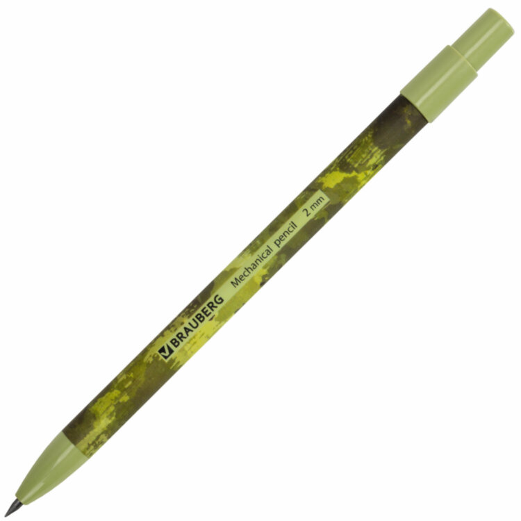 Карандаш механический цанговый 2 мм, BRAUBERG PRINT MILITARY, HB, встроенная точилка, корпус ассорти, 181962, 24 штук, 181962
