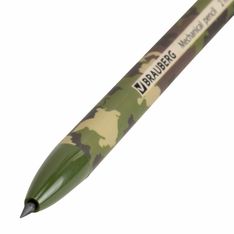 Карандаш механический цанговый 2 мм, BRAUBERG PRINT MILITARY, HB, встроенная точилка, корпус ассорти, 181962, 24 штук, 181962