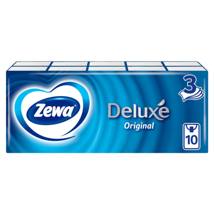 Платочки бумажные носовые ZEMMA/ZEWA Deluxe 3-слойные, СПАЙКА 10 пачек по 10 шт., 21х21 см, 511741, 126255