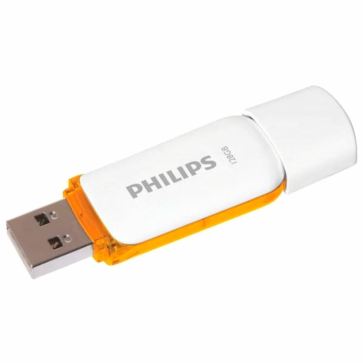 Флеш-диск 128 GB PHILIPS SNOW, разъем USB 2.0, желтый, FM12FD70B/97, 514081