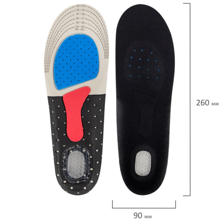 Стельки для обуви СПОРТИВНЫЕ, материал EVA SPORT, размер RU 34-39 / EU 35-40, с линиями выреза, SHEGRA (ШЕГРА), 700748, 700748