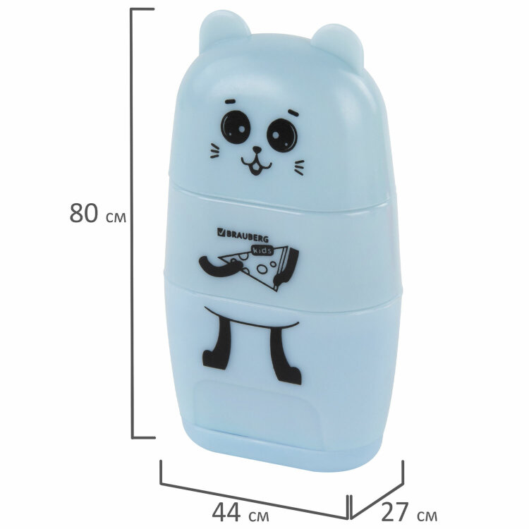 Точилка с ластиком 2 в 1 BRAUBERG KIDS "Зверушки", 2 отверстия, дизайн ассорти, 271989, 16 штук, 271989