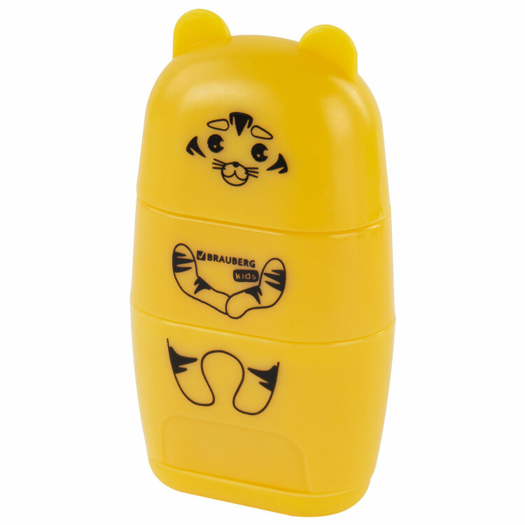 Точилка с ластиком 2 в 1 BRAUBERG KIDS "Зверушки", 2 отверстия, дизайн ассорти, 271989, 16 штук, 271989
