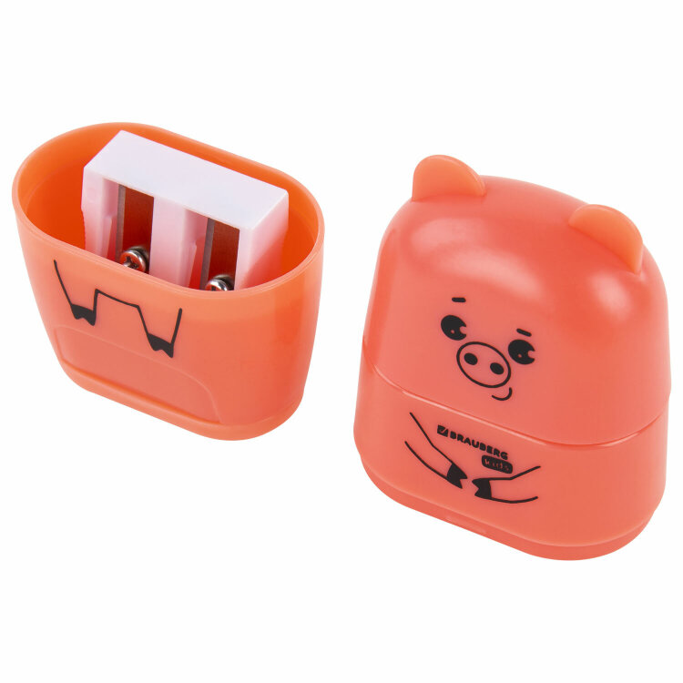 Точилка с ластиком 2 в 1 BRAUBERG KIDS "Зверушки", 2 отверстия, дизайн ассорти, 271989, 16 штук, 271989