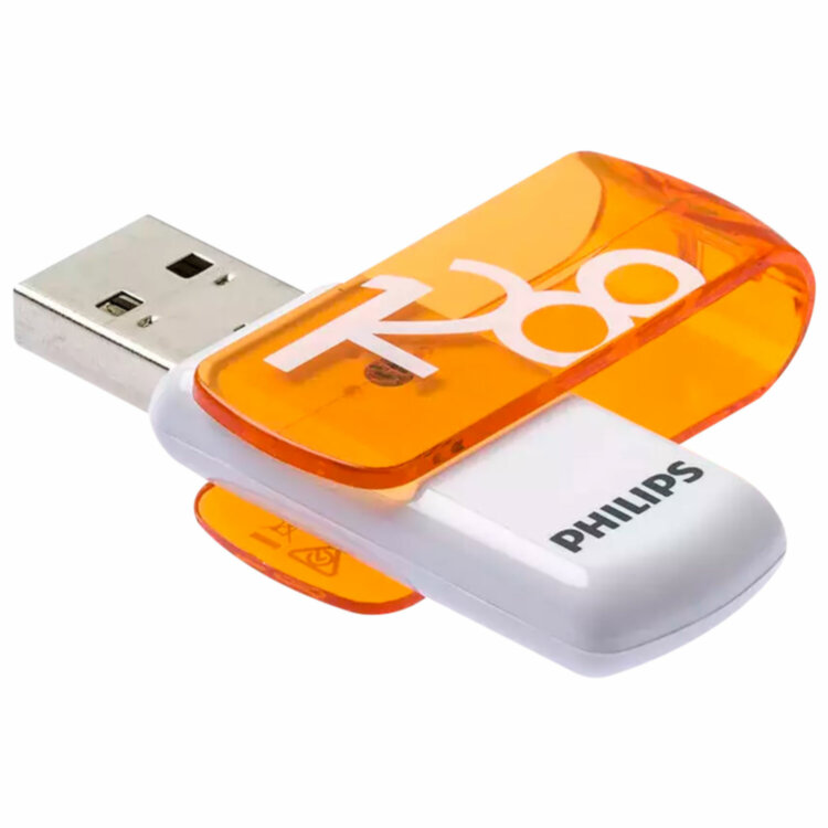 Флеш-диск 128 GB PHILIPS VIVID, разъем USB 2.0, желтый, FM12FD05B/97, 514092