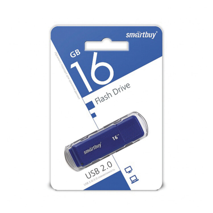 Флеш-диск 16 GB, SMARTBUY Dock, USB 2.0, синий, SB16GBDK-B, 512771