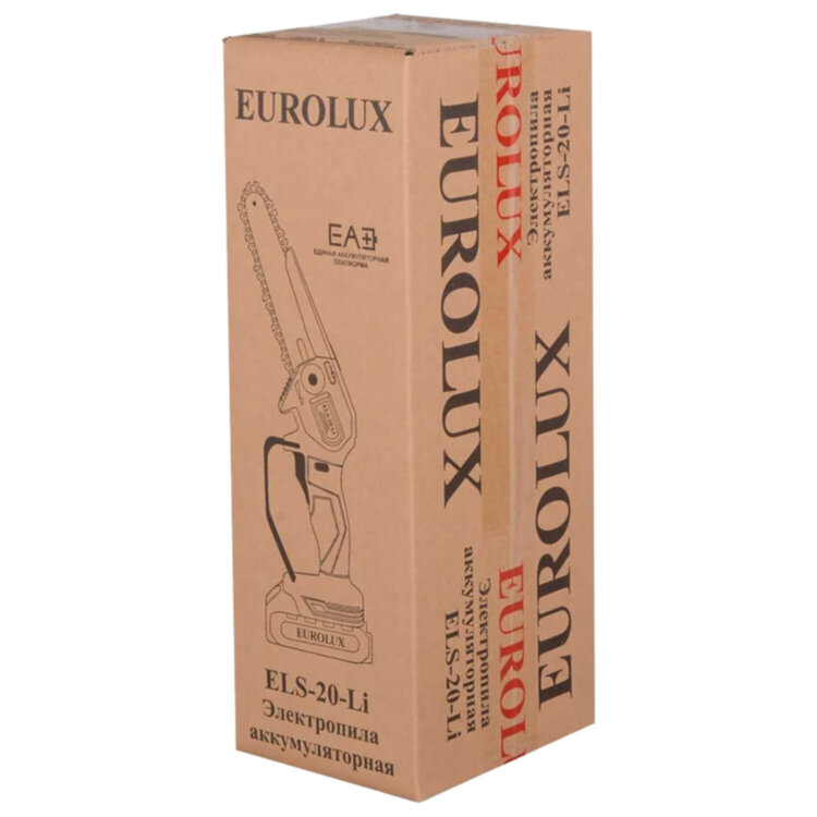 Пила цепная аккумуляторная EUROLUX ELS-20-Li, 20 В, 150 мм, Li-ion 2 А·ч, 70/10/56, 671574