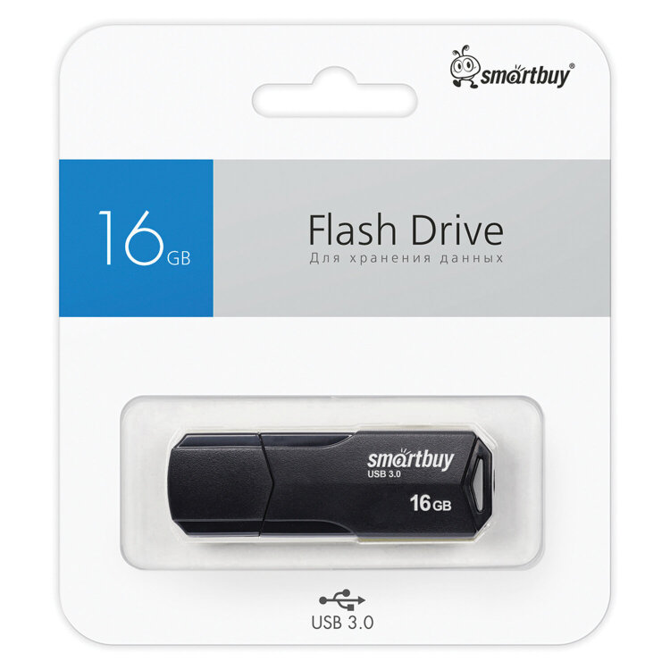 Флеш-диск 16 GB SMARTBUY Clue USB 2.0, черный, SB16GBCLU-K, 513784