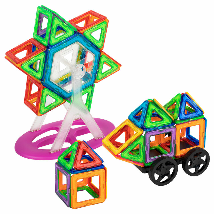 Магнитный конструктор MAGNETIC BLOCKS, 100 деталей, 2 колесные базы, карусель, BRAUBERG KIDS, 665720, 665720