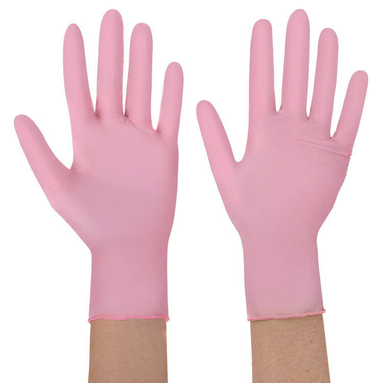 Перчатки нитриловые смотровые SFM Supersoft PINK, Германия, 100 пар (200 штук), размер 9-10, L (большой), розовые, 631519