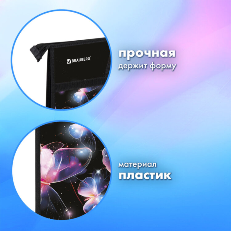 Папка для рисунков и чертежей с ручками BRAUBERG А3, пластик, молния сверху, "Бабочки", 273412, 273412
