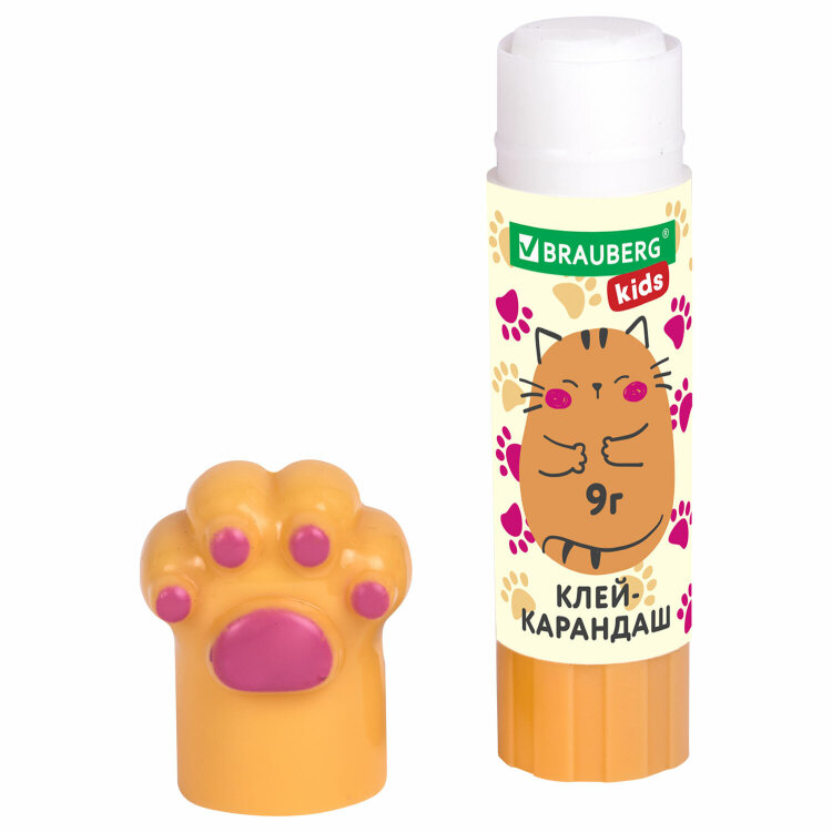 Клей-карандаш "Лапки" Cat Paw, 9 г, фигурный колпачок, 3 шт. на блистере, BRAUBERG KIDS, 271982, 271982